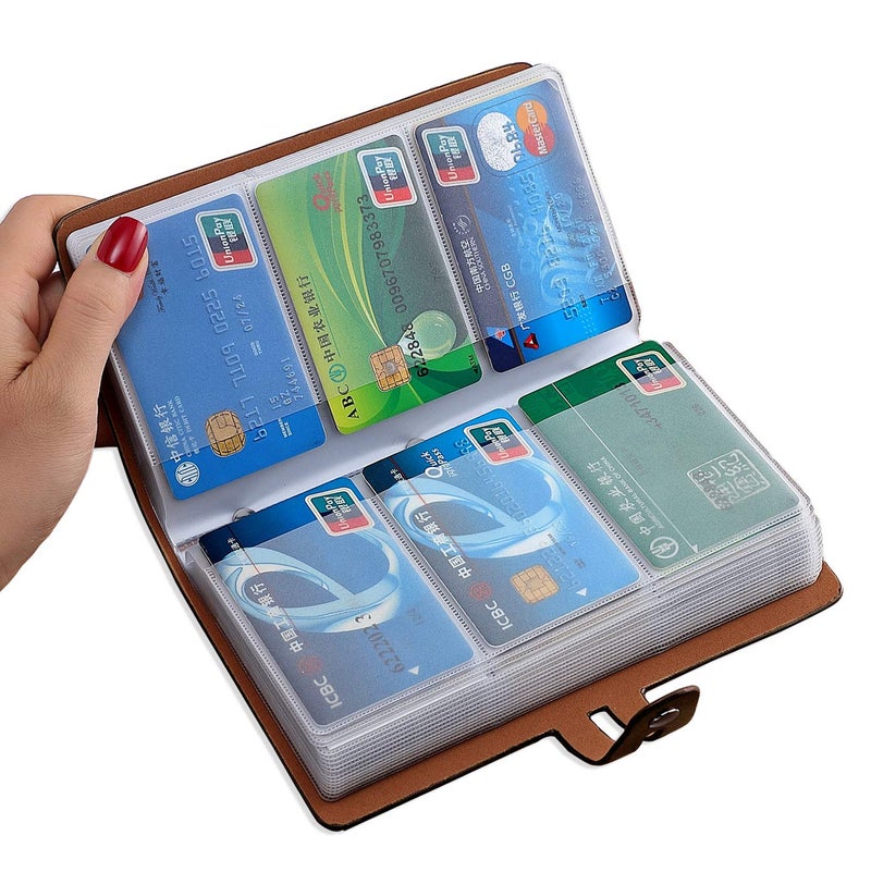 Romozi حامل بطاقات الائتمان روموزي RFID، منظم بطاقات الأعمال الجلدية مع 96 فتحة بطاقة، واقي بطاقات الائتمان لإدارة بطاقاتك المختلفة والمستندات المهمة لمنع الفقدان أو التلف (بني) - Image 1